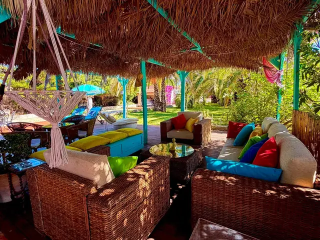 Colourful outdoor lounge at Notre Monde en Couleurs